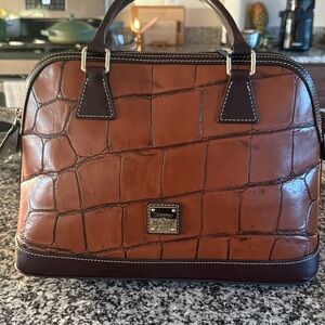 Dooney & Bourke Brown Croc-Embossed Satchel with Dark Brown Trim/New